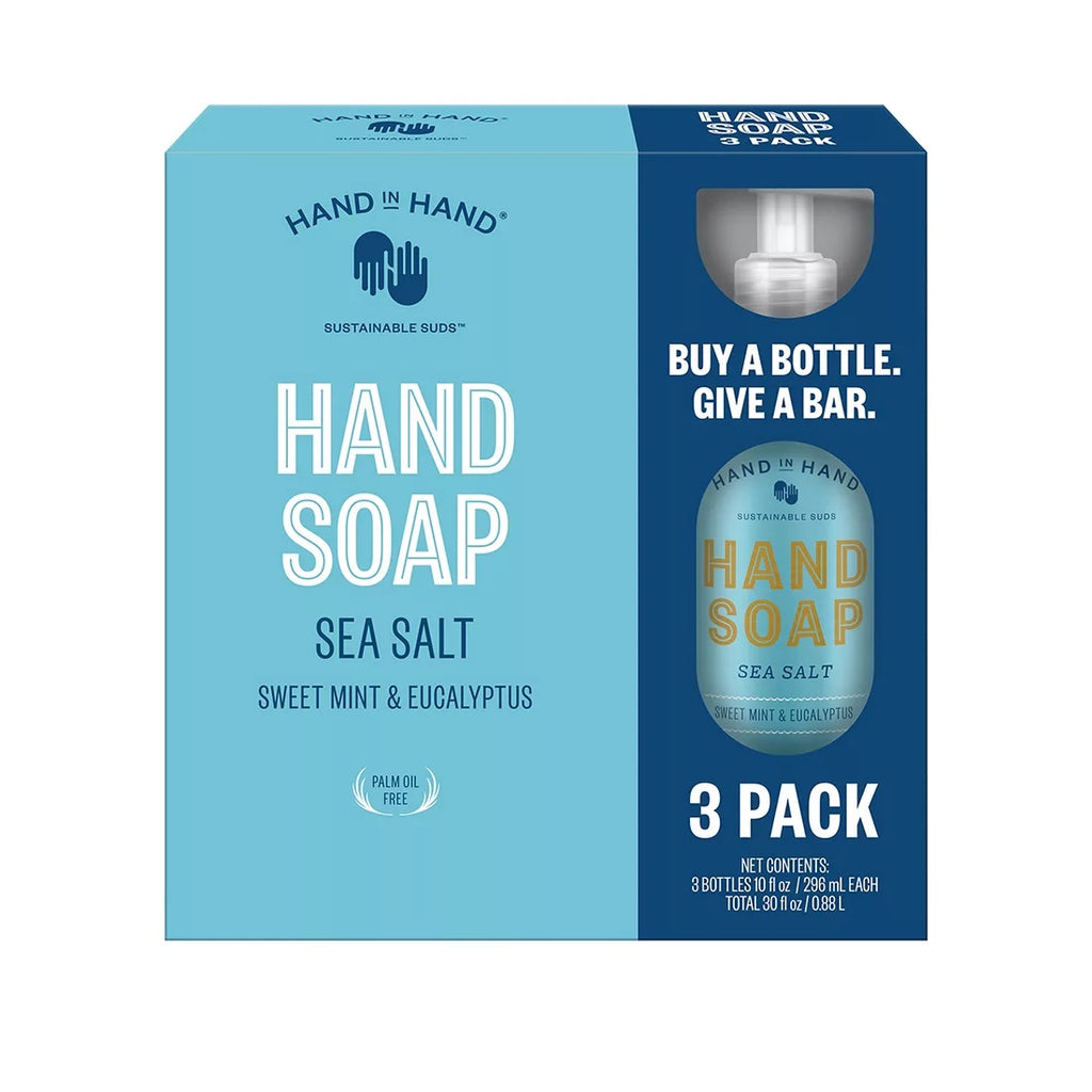 Hand In Hand - Liquid Hand Soap Sea Salt (Pack of 3-10 Oz Bottles) - Cozy Farm 