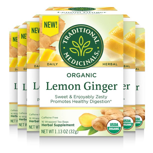 Traditional Medicinals Lemon Ginger Herbal Tea, 16 Count - Cozy Farm 