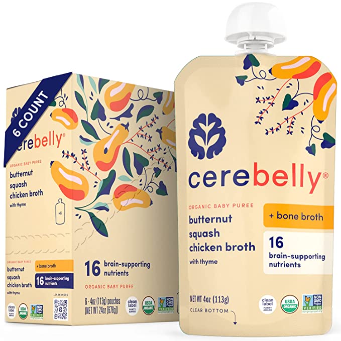 Cerebelly Puree Chicken Broth for Babies and Toddlers (Pack of 6-4oz) - Cozy Farm 