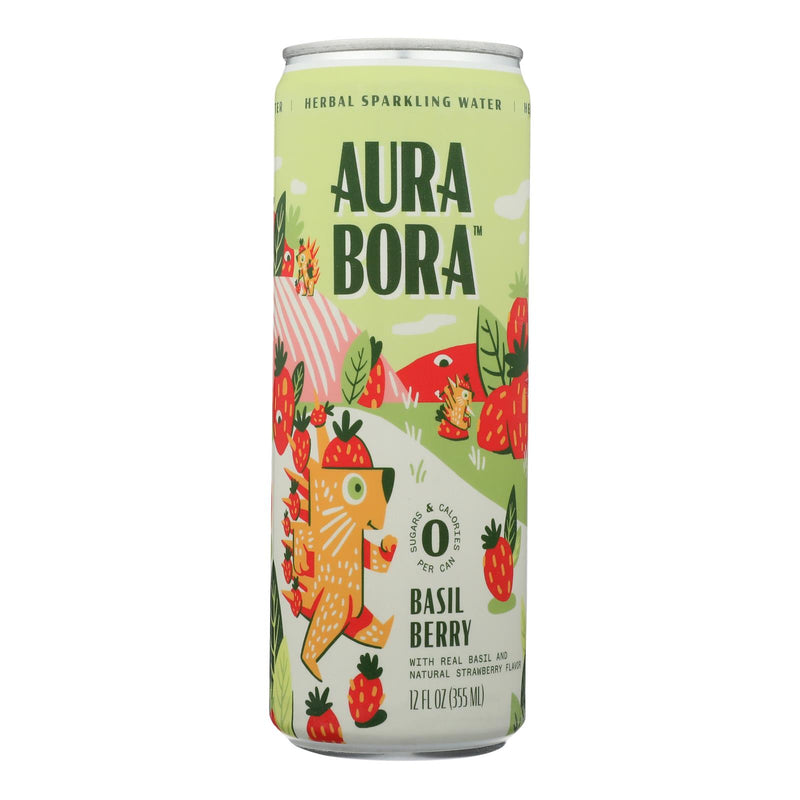 Aura Bora Sparkling Water Basil Berry, 12 Fl Oz per Can (Pack of 12) - Cozy Farm 