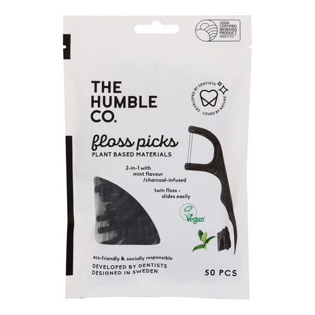 Humble Co Charcoal Mint Floss Picks (Pack of 4 - 50 Each) - Cozy Farm 