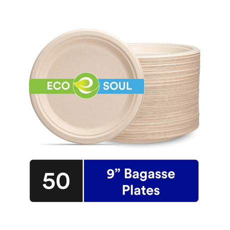 Ecosoul Rnd Plate 9 Inch Bagasse - Case of 8 (50 Ct) - Cozy Farm 