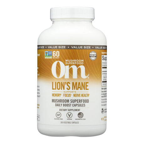 Om Mushroom Superfood Lion's Mane Mushroom Capsules Superfood Supplement, 180 Count - Cozy Farm 