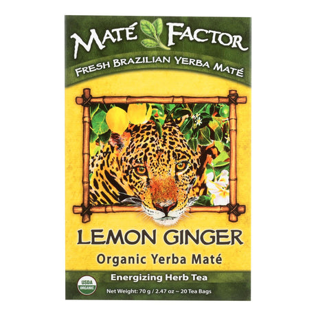 Mate Factor Lemon Ginger Organic Yerba Mate Tea Bags  - Case Of 6 - 20 Bag - Cozy Farm 