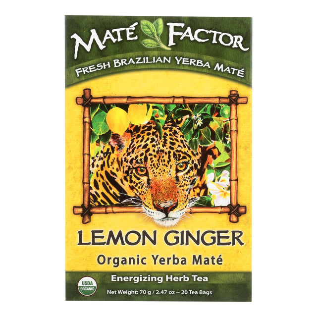 Mate Factor Lemon Ginger Organic Yerba Mate Tea Bags  - Case Of 6 - 20 Bag - Cozy Farm 