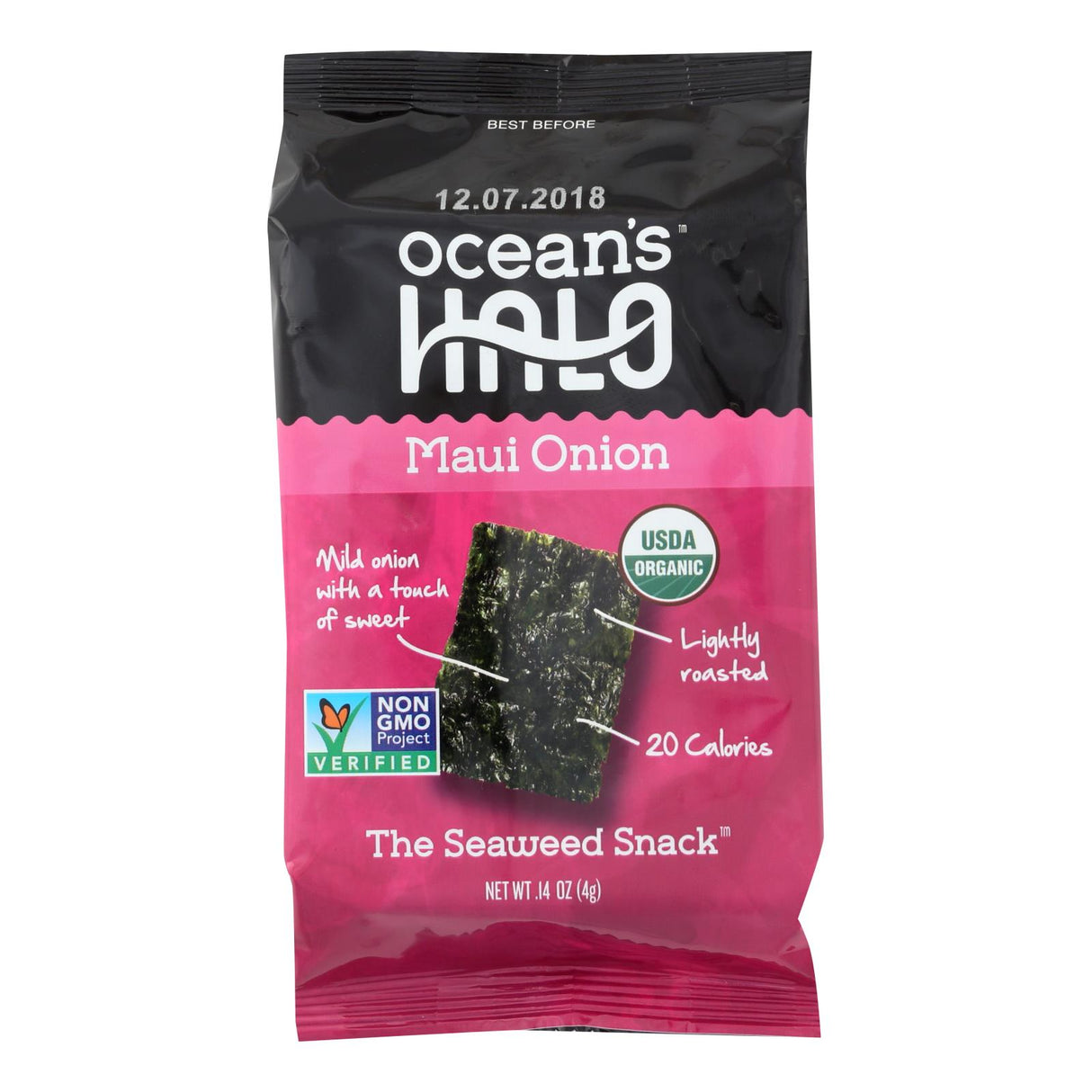 Ocean's Halo Maui Onion Seaweed Snack, .14 Oz, 12-Count - Cozy Farm 