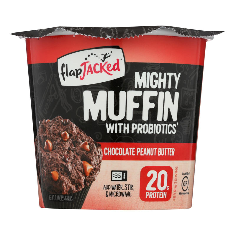 FlapJacked High-Fiber Mighty Muffin with Probiotics (Pack of 12) Chocolate Peanut Butter - 1.9 Oz - Cozy Farm 