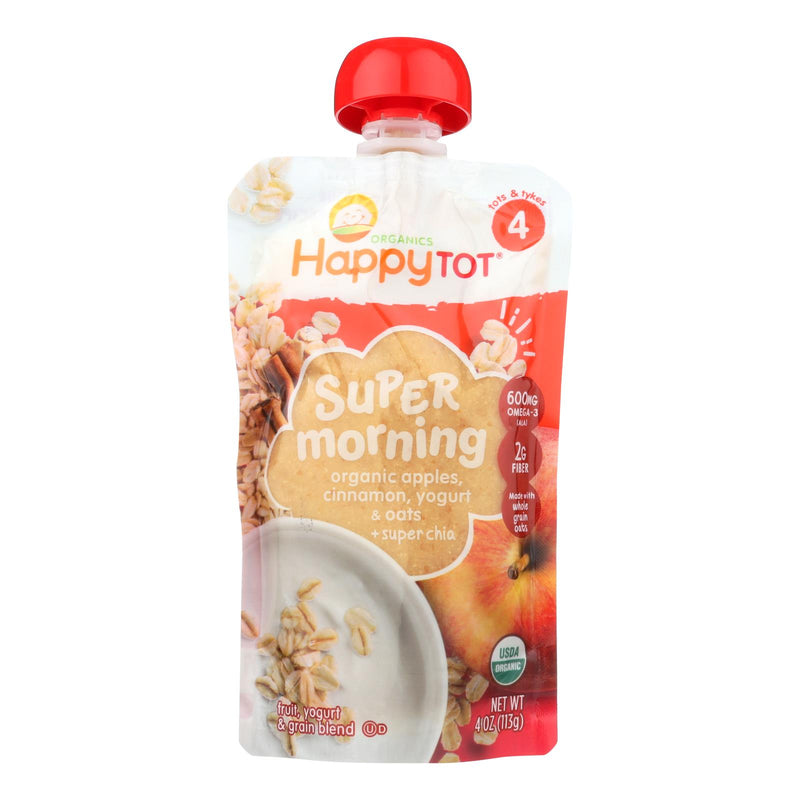 Pouches  Happy Tot Super Morning Organic Appples, Cinnamon, Yogurt and Oats + Super Chia (Pack of 16) - 4 Oz Pouches - Cozy Farm 