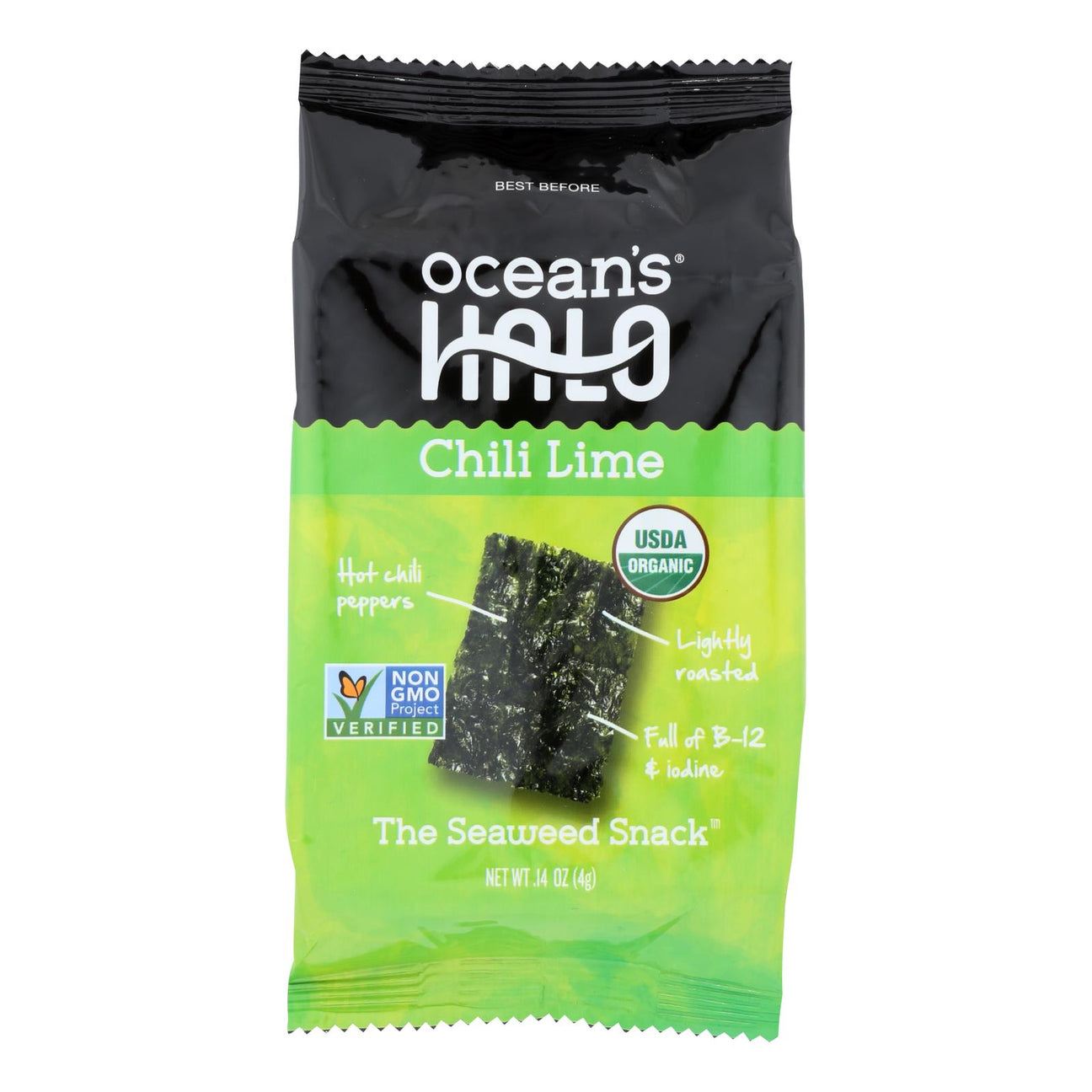 Ocean's Halo Seaweed Snack Chili Lime, 0.14 Oz (Case of 12) - Cozy Farm 