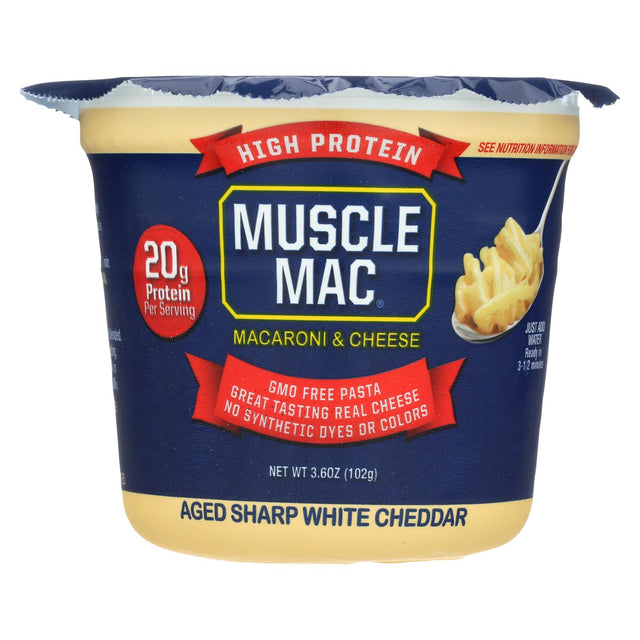 Muscle Mac High Protein Aged Sharp White Cheddar Macaroni & Cheese  - Case Of 12 - 3.6 Oz - Cozy Farm 
