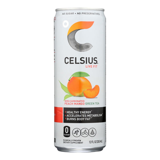 Celsius Live Fit Peach Mango Green Tea, Non-Carbonated, 12 Pack, 12 Fz - Cozy Farm 