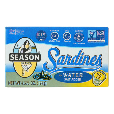 Season Sardines in Water - Case of 12 - 4.375 Oz Tins - Cozy Farm 