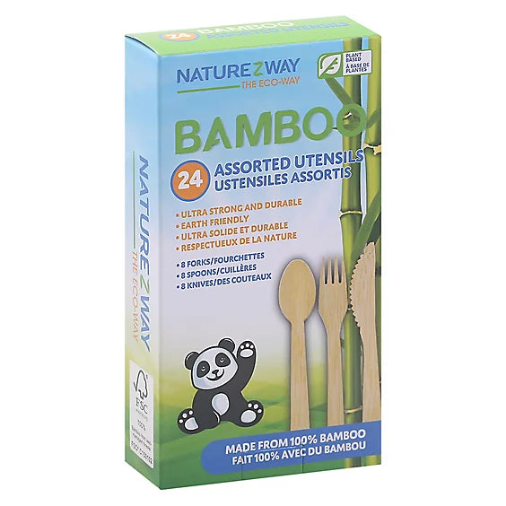 Naturezway Disposable Bamboo Cutlery Assortment 24 Ct - Cozy Farm 