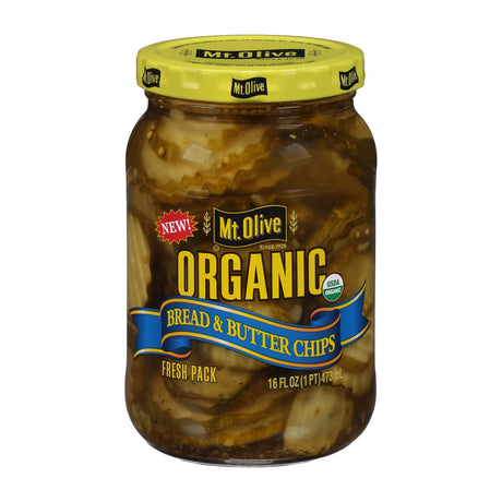 Mt. Olive Organic Bread and Butter Pickle Chips, 16 Fl Oz (Case of 6) - Cozy Farm 