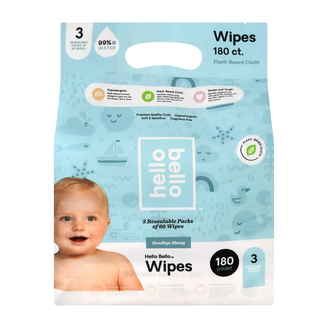 Hello Bello Baby Wipes Value Pack - 3 Packs - Total of 180 Count Gentle Cleansing - Cozy Farm 