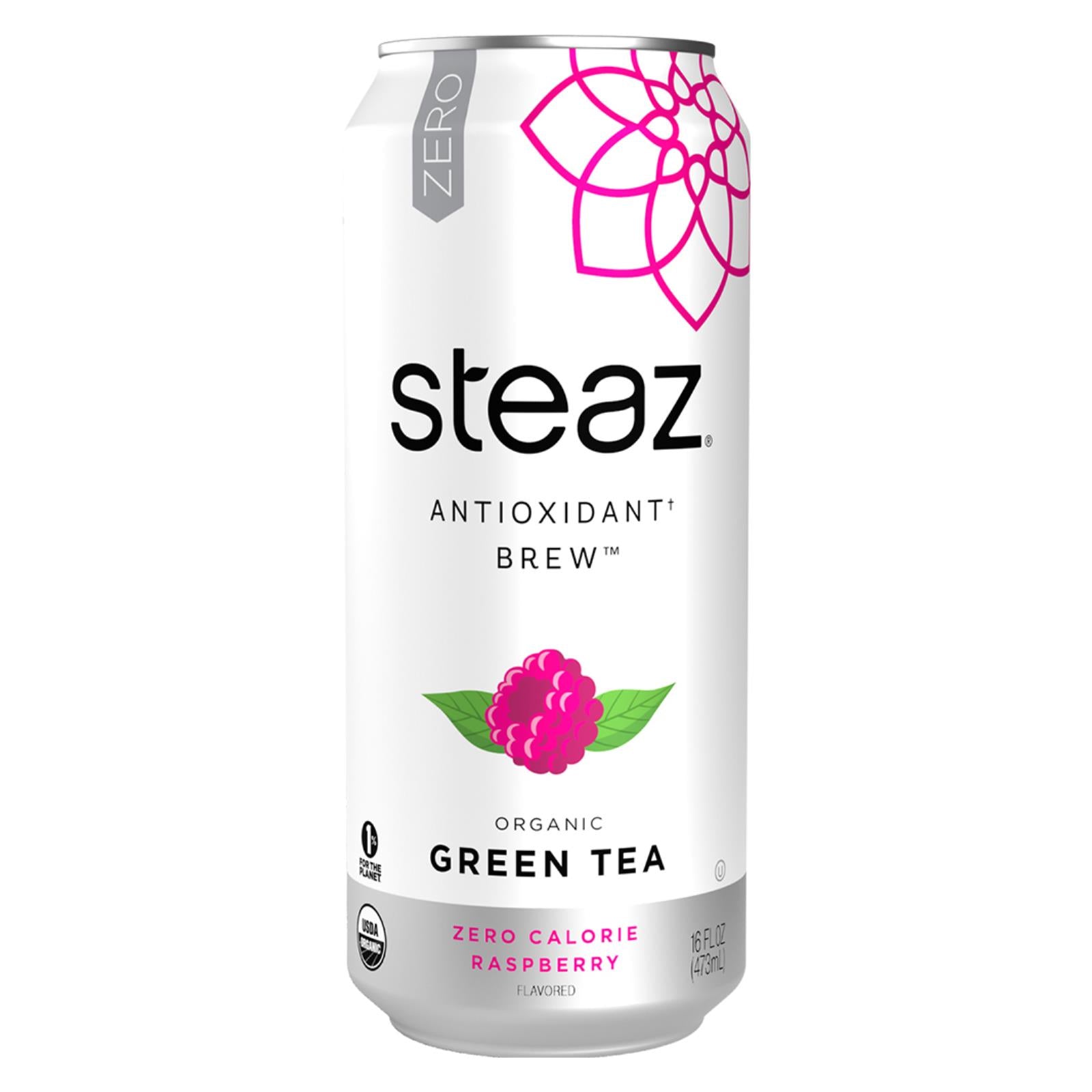 Steaz Zero Calorie Green Tea (Pack of 12) - Raspberry Flavor - 16 Fl Oz.