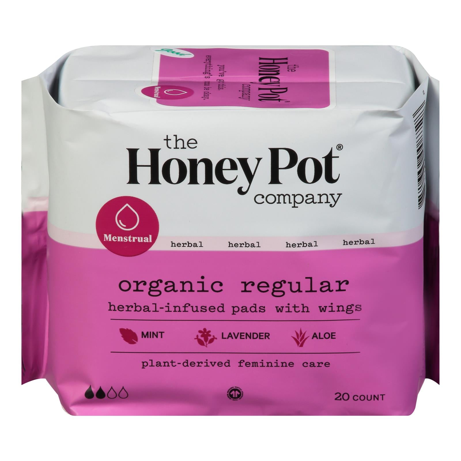 2 Pack) The Honey Pot Company, Organic Regular Herbal-Infused Pads With  Wings, 20 Count 