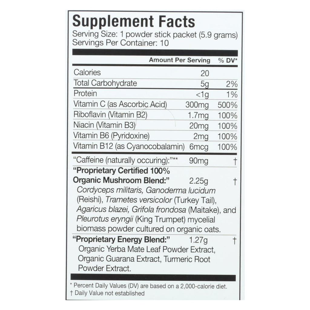 Om Organic Mushroom Nutrition Energy Citrus Orange Dietary Supplement Powder (Pack of 10) - 0.21 Oz. - Cozy Farm 