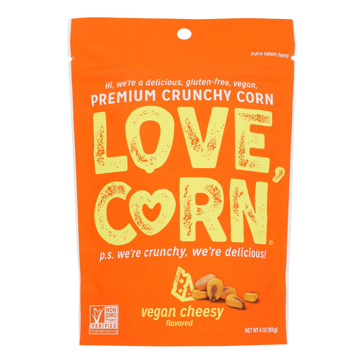 Love Corn Crunchy Corn Cheezy, 4 Oz, Pack of 12 - Cozy Farm 