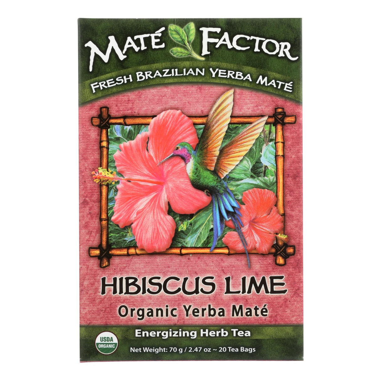 Mate Factor Hibiscus Lime Organic Yerba Mate Tea Bags  - Case Of 6 - 20 Bag - Cozy Farm 