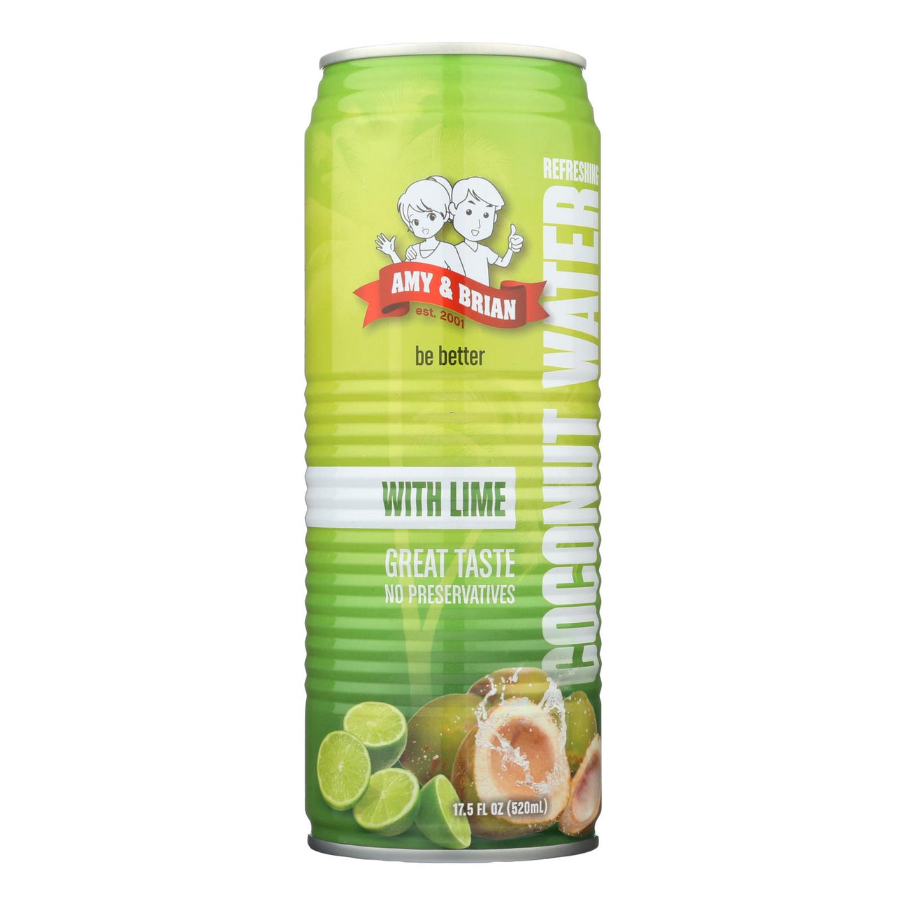 Amy & Brian Coconut Water with Lime, Case of 12 Bottles - 17.5 fl oz - Cozy Farm 