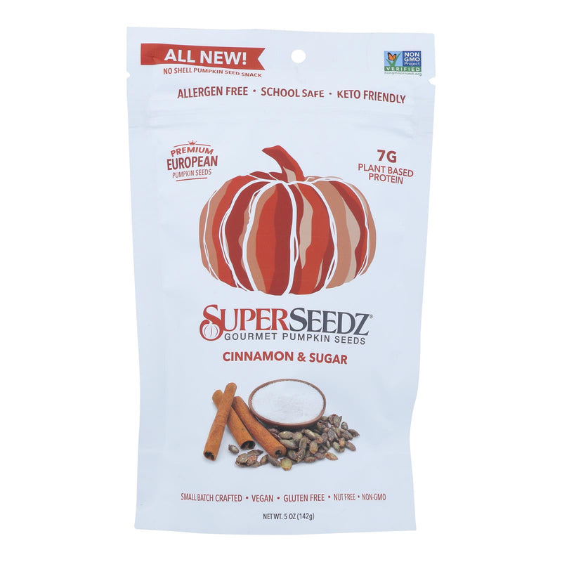 Superseedz Gourmet Pumpkin Seeds - Cinnamon & Sugar - 5 Oz. - Case of 6 - Cozy Farm 