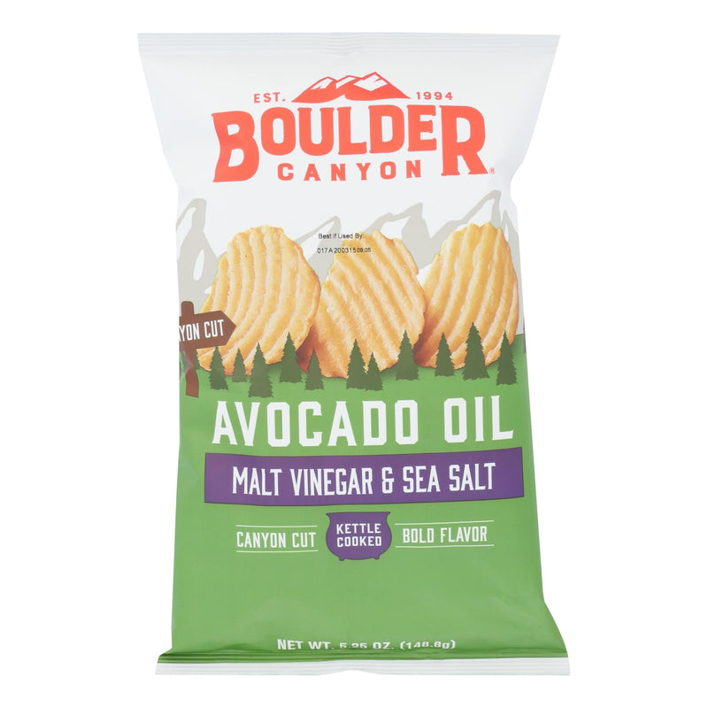 Boulder Canyon Kettle Chips Malt Vinegar and Sea Salt, 5.25 Oz. (Pack of 12) - Cozy Farm 