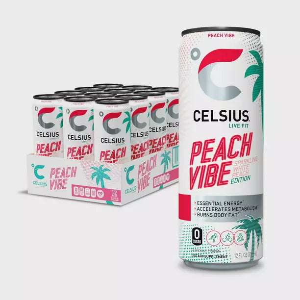 Celsius Sparkling Peach Vibe (Pack of 12-12 Fl Oz) - Cozy Farm 
