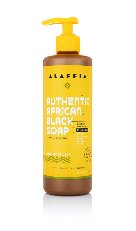Alaffia All-in-One Nourishing Hemp Olive Black Soap (16 Fl Oz) - Cozy Farm 