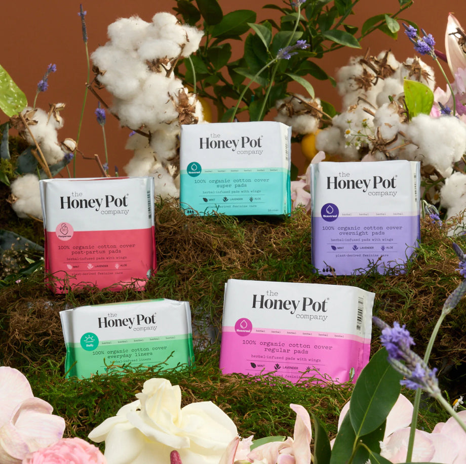 The Honey Pot Company, Herbal Post-Partum Pads with Wings, Organic Cotton  Cover, 12 ct. 