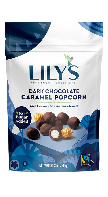 Lily's Dark Chocolate Caramel Stevia Popcorn - 12 x 3.5 Oz Bags - Cozy Farm 