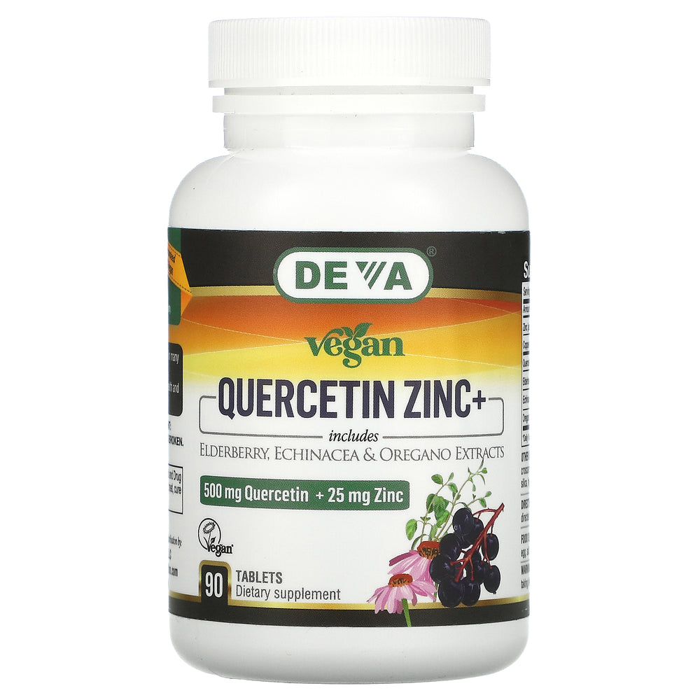  'Quercetin Zinc+' by Deva on a white background