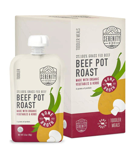 Serenity Kids Beef Pot Roast Bone Broth, Peach, 3.5 Oz Pack of 6 - Cozy Farm 