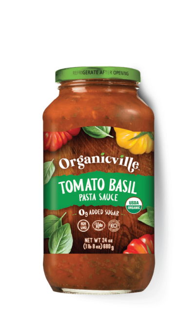 Organicville Pasta Sauce, Tom Basil Whole, 24oz (Pack of 6) - Cozy Farm 