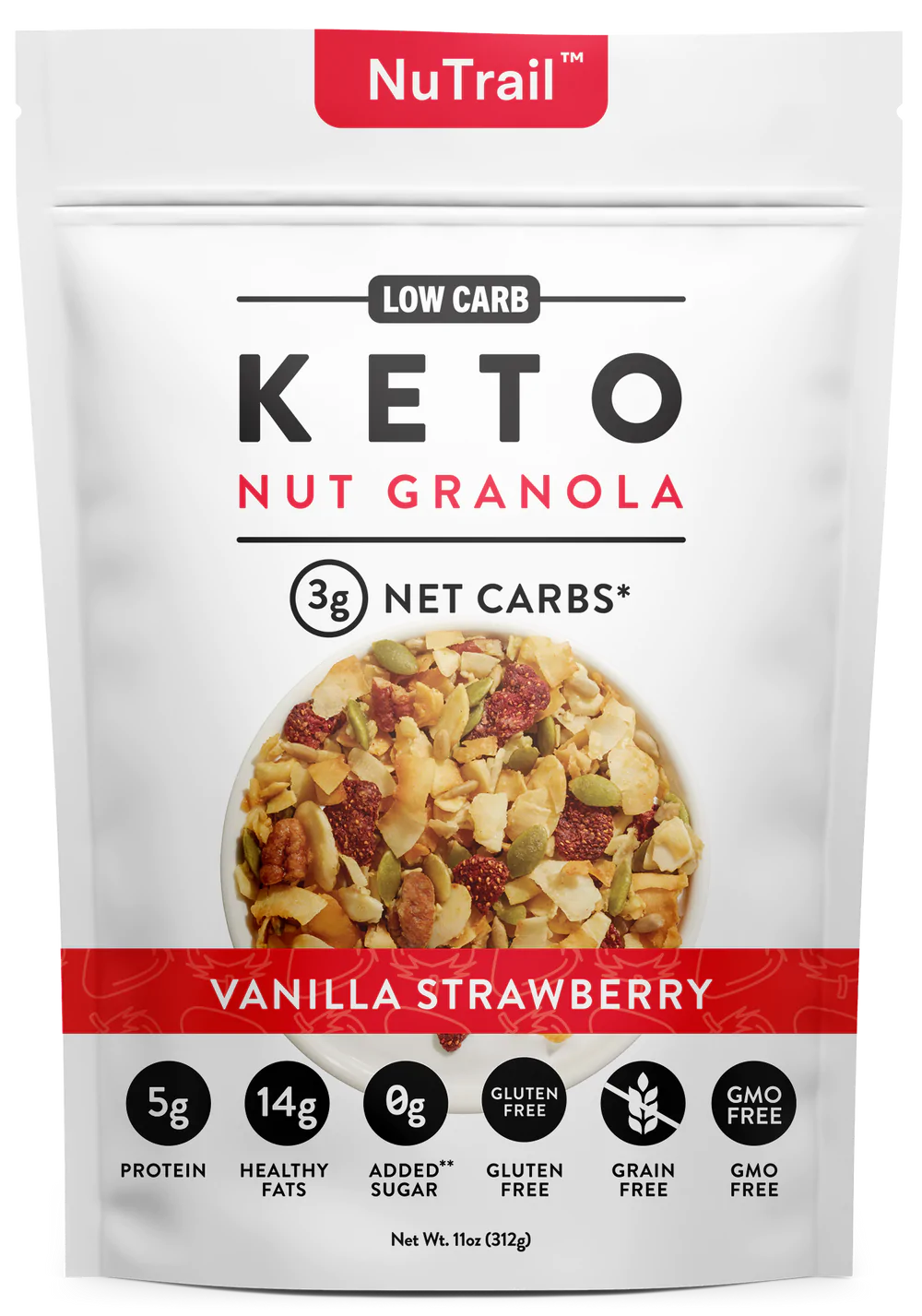 Nutrail Keto Vanilla Strawberry Granola (Pack of 6-11 Oz) - Cozy Farm 