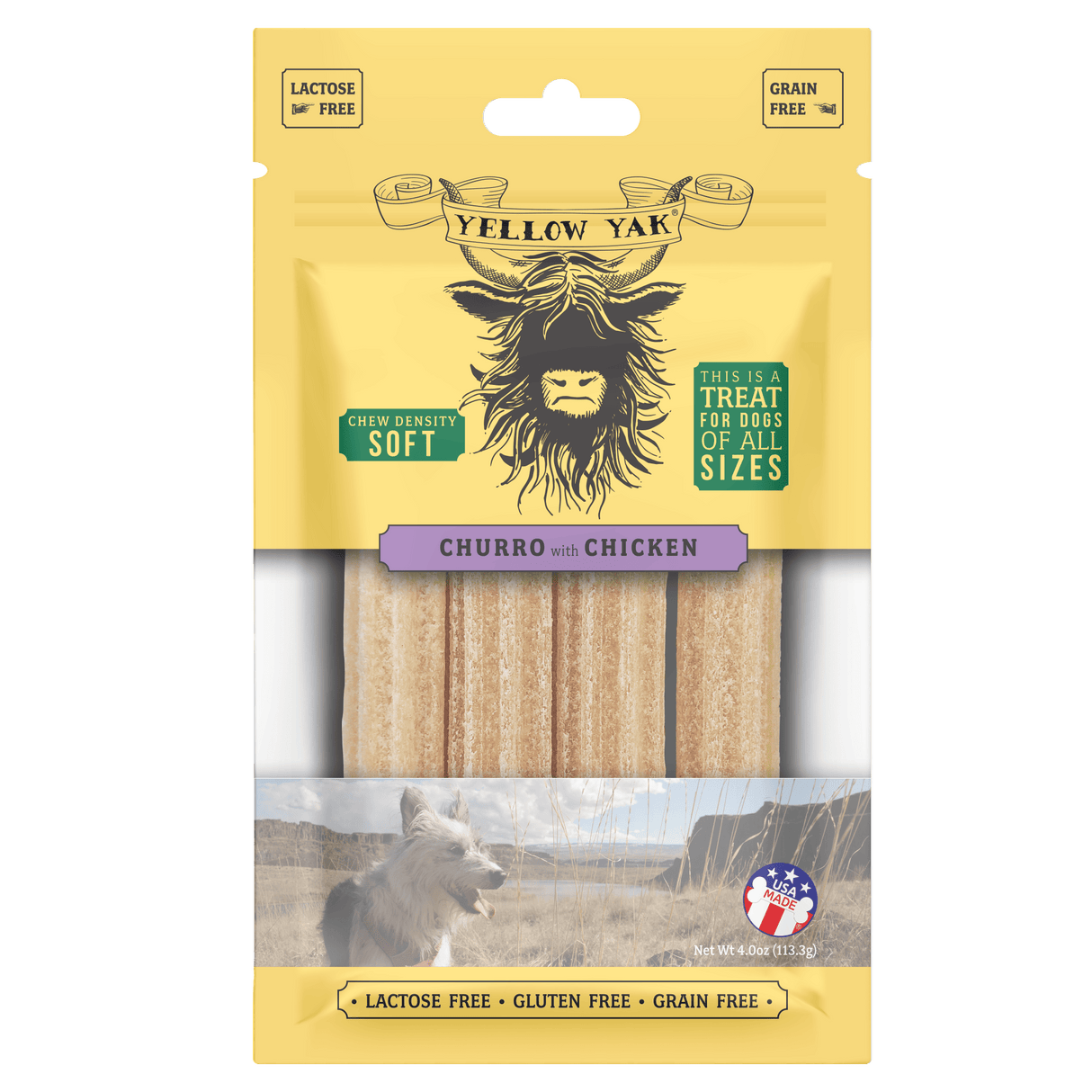 Yellow Yak Churro Chew Chicken Dense Soft Density Dog Treats 6 x 4 Oz - Cozy Farm 