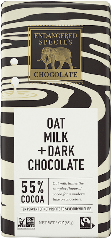 Bars  Endangered Species Chocolate - Dark Chocolate Oat Milk 55% Cacao (Pack of 12 3oz Bars) - Cozy Farm 
