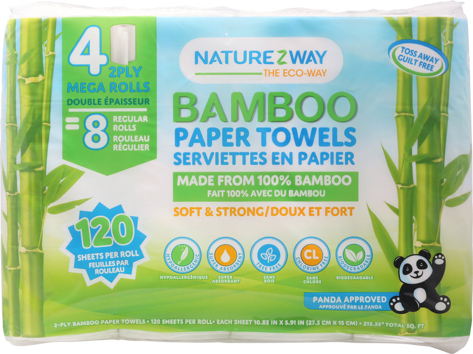 Naturezway Paper Towels, Bamboo, Mega Roll, 2-Ply - 4 rolls