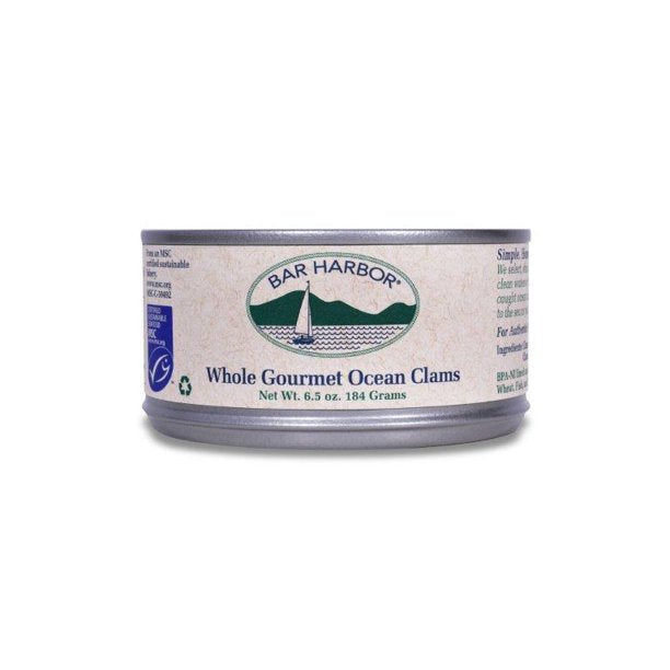 Bar Harbor Whole Gourmet Ocean Clams - 6.5 Oz Can (Pack of 12) - Cozy Farm 