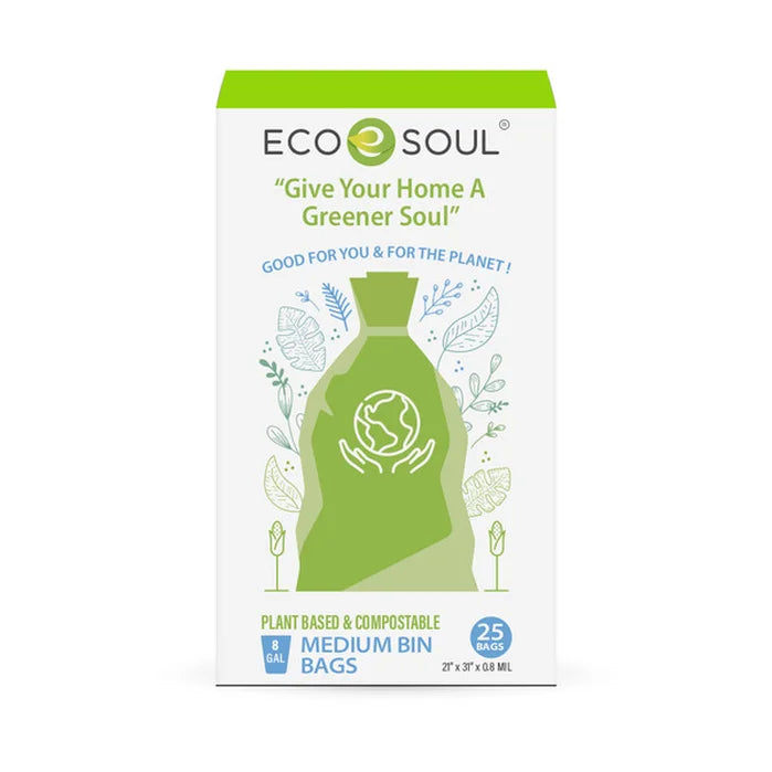 Ecosoul Home - Trash Bags 8 Gallon Compostable (Pack of 25, 8-Count) - Cozy Farm 