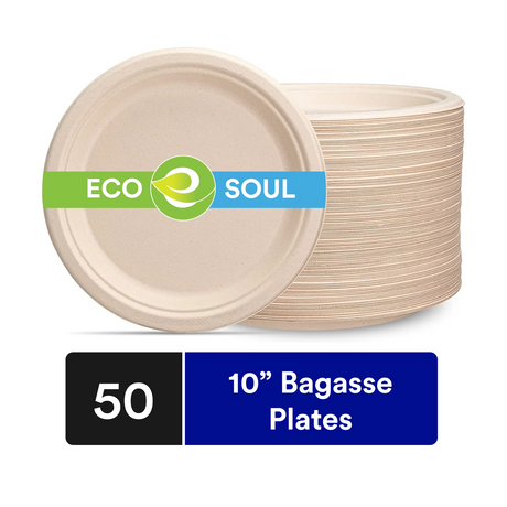 ECOSOUL RND Bagasse Plate 10 Inch, 50 Ct (Case of 8) - Cozy Farm 