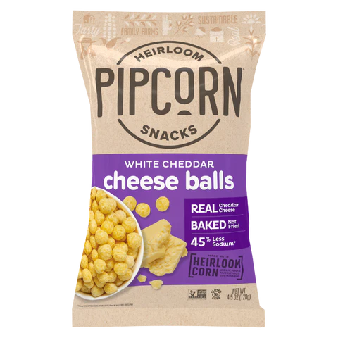 Pipcorn - Cheese Balls White Cheddar (Pack of 12-4.5 Oz Bags) - Cozy Farm 